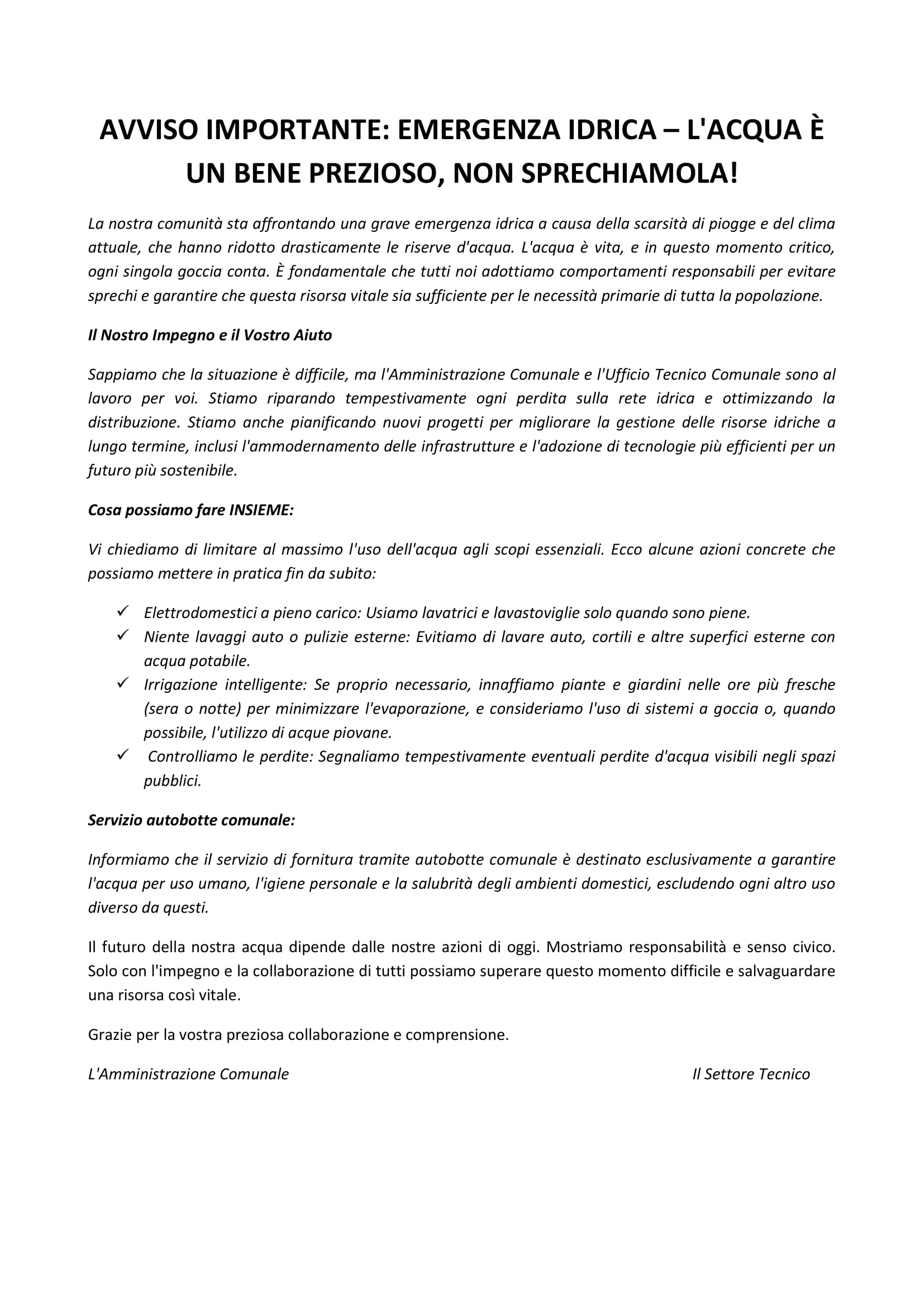 AVVISO RISPARMIO IDRICO