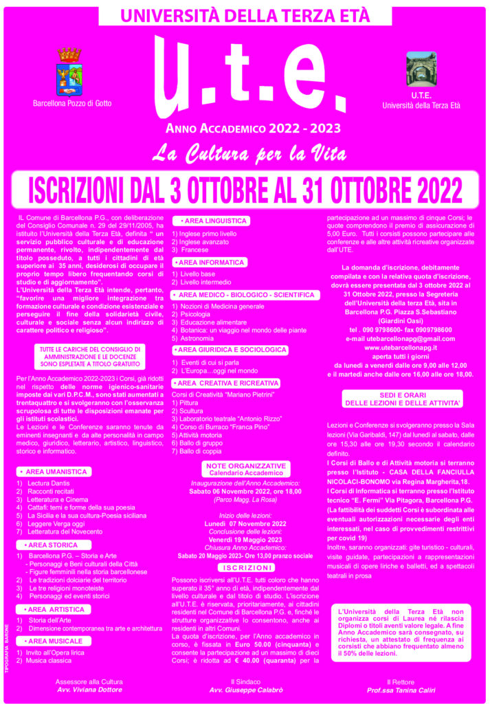 Apertura iscrizioni Università della terza età 20222023 Barcellona